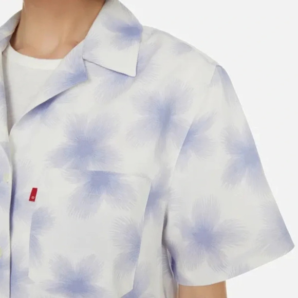 Levi’s | Linen Blend Printed Camp Collared Pocket Shirt Tropical Hawaiian Beach - Picture 1 of 8